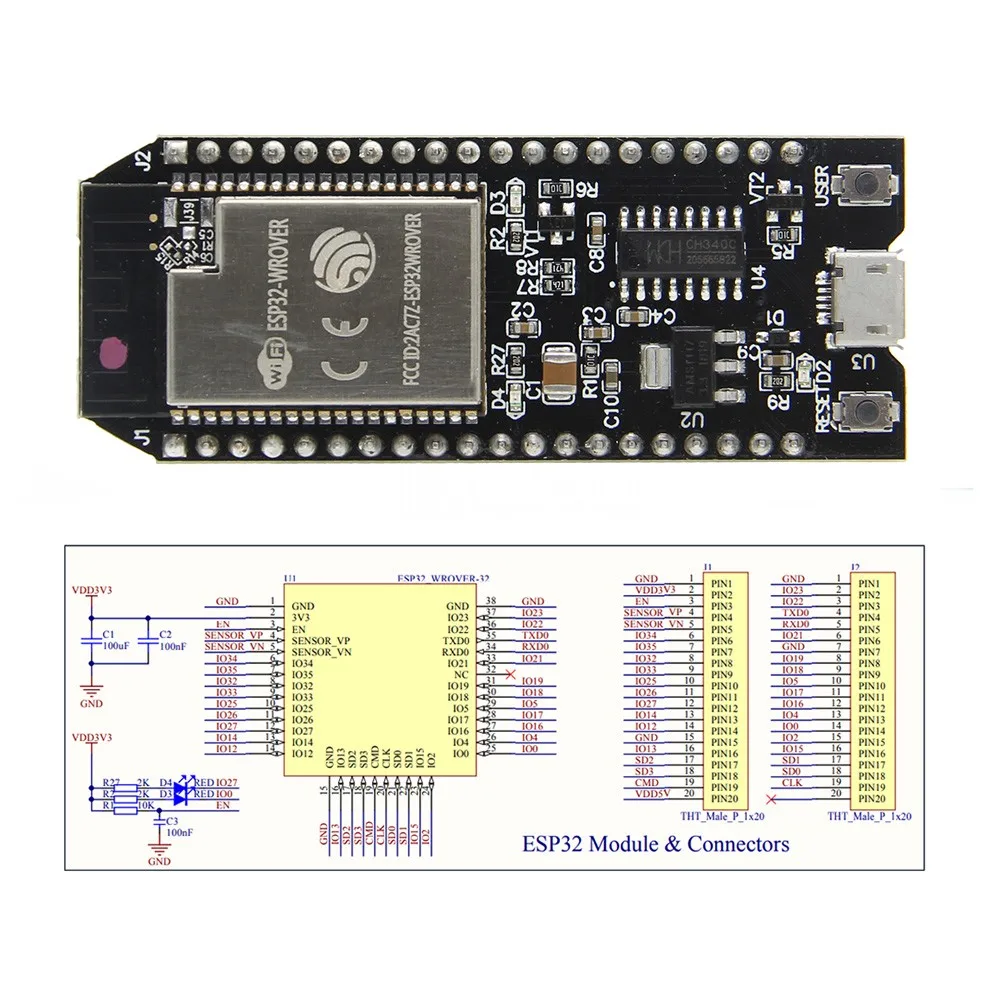 ESP32 WROVER макетная плата с 8 Мб PSRAM WiFi + Bluetooth низкое энергопотребление двухъядерный
