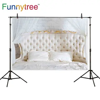 

Funnytree white backdrop photography studio vintage Headboard brick wall bed photo background photophone photocall photozone