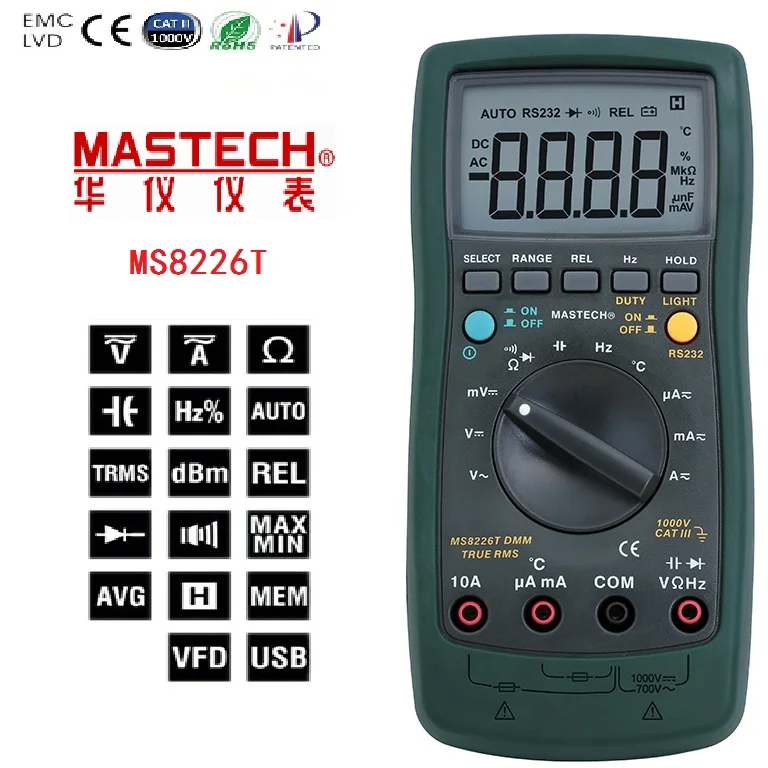MS8226T приборы постоянного тока с цифровым мультиметром Автоматический диапазон истинных RMS DMM Гц измеритель температуры емкости