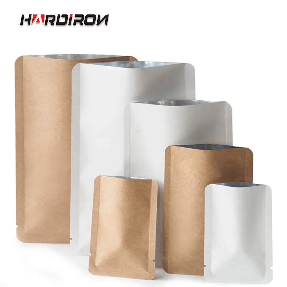 

HARDIRON 100PCS White Yellow Kraft Paper Flat Pocket Nuts Melon Seeds Tea Thickened Aluminum Foil Snacks Flat Bottom Bag