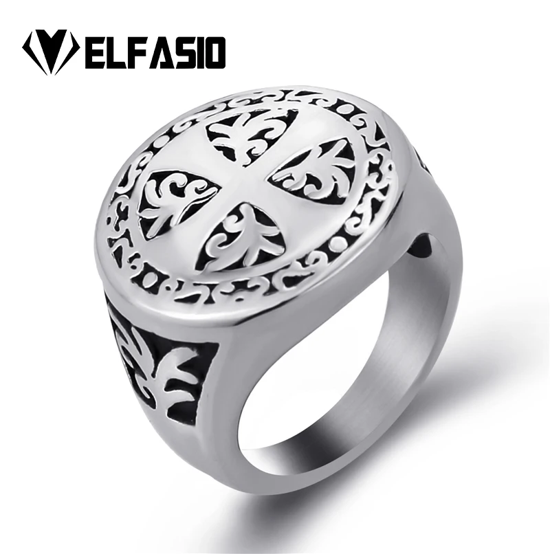 

Elfasio Mens Cross Silver Color Stainless Steel Ring Biker Jewelry Size 8-13