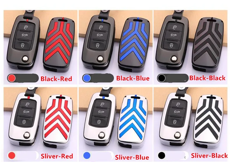 Stripe Zinc Alloy Fold Car Key Case For Skoda Seat For Volkswagen VW Car Covers for Golf Passat Polo Jetta Touran Bora Sharan