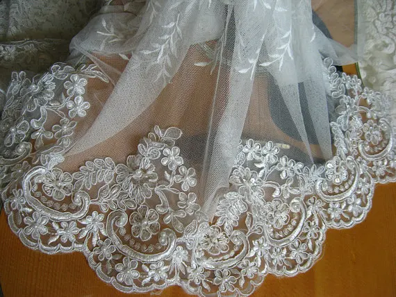 

ivory pearl bead lace trim, sequined lace trim, cord lace