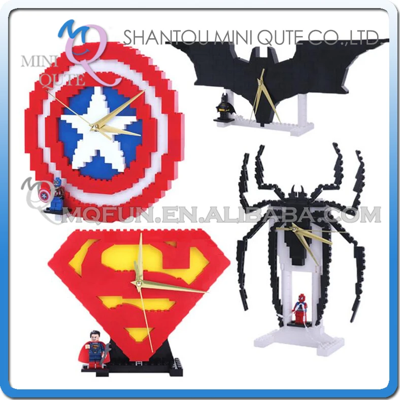 

Mini Qute HC Captain America Batman Spiderman Superman clock plastic building blocks action figures education educational toy