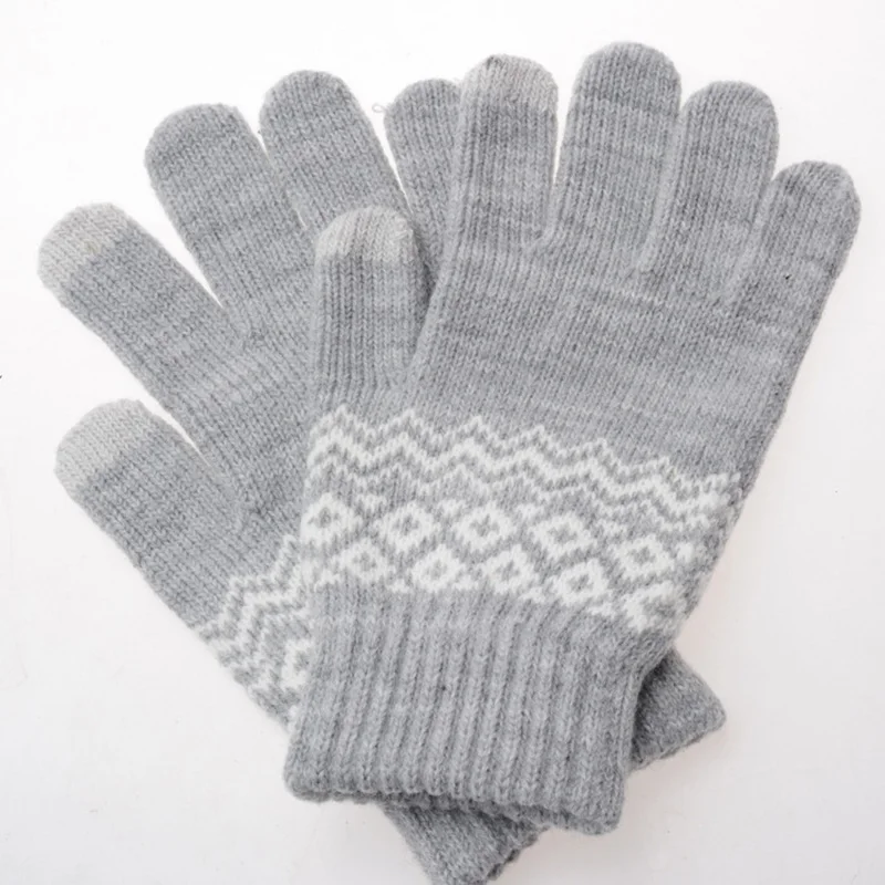 Winter Warm Touch Screen Gloves Kitted Woolen Mittens New Men Women Cashmere Geometric Crinkle Gloves Touch Luvas Gifts