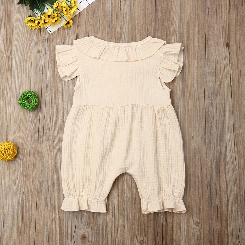 Summer Infant Baby Boys&Girls Fly Sleeve Ruffles Solid Romper Jumpsuit Clothes bebek tulum baby jumpsuit linen baby clothes