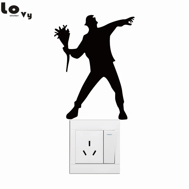 

Flower Thrower Light Switch Sticker Cartoon Silhouette Vinyl Wall Sticker Home Decor