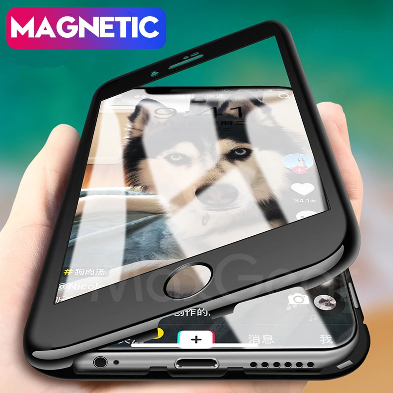 Магнитный адсорбционный чехол MaxGear для iPhone X 8 PLUS 7 6 6S Plus из закаленного стекла с