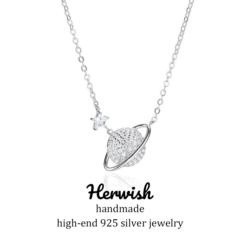 Herwish Дизайн Блестящая планета Подвеска Ожерелье s Bling серебро 925 ювелирные изделия