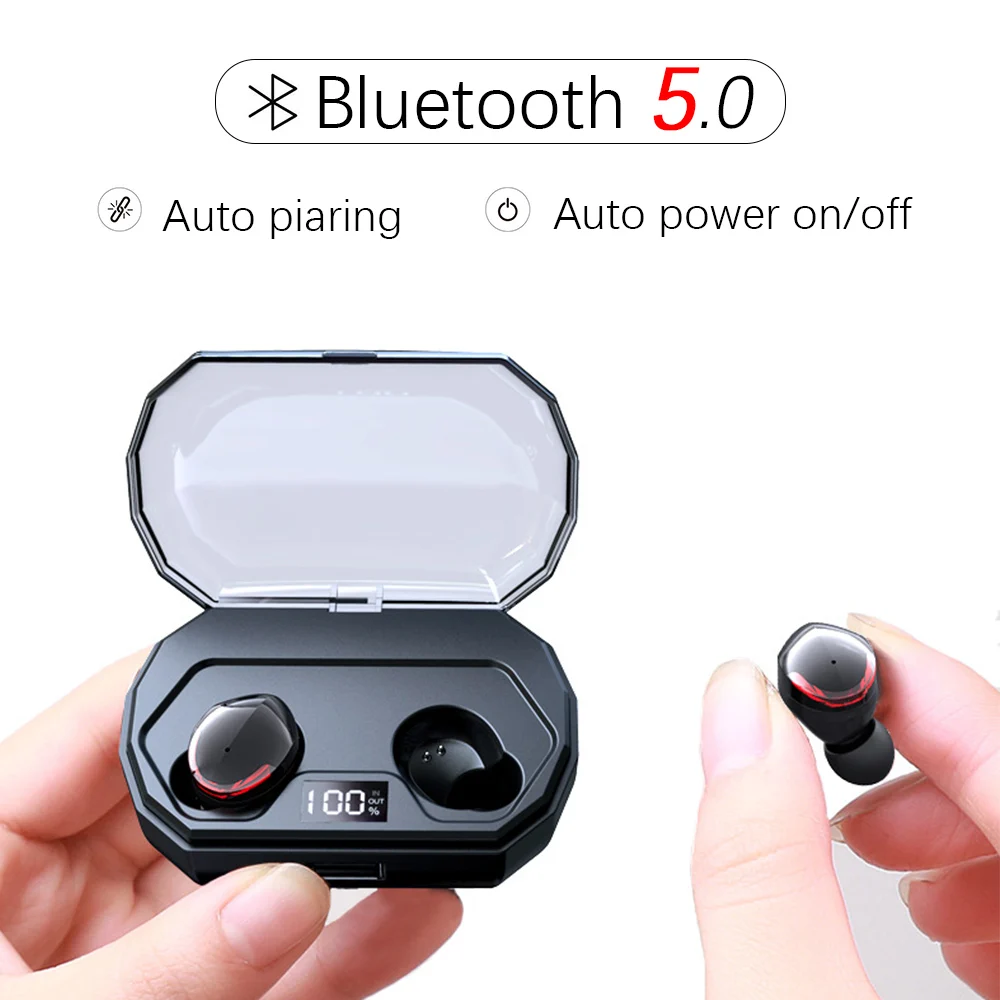 

TWS Wireless Bluetooth Headset 5.0 Digital Display, with HiFi base Automatic boot Noise Reduction touch control