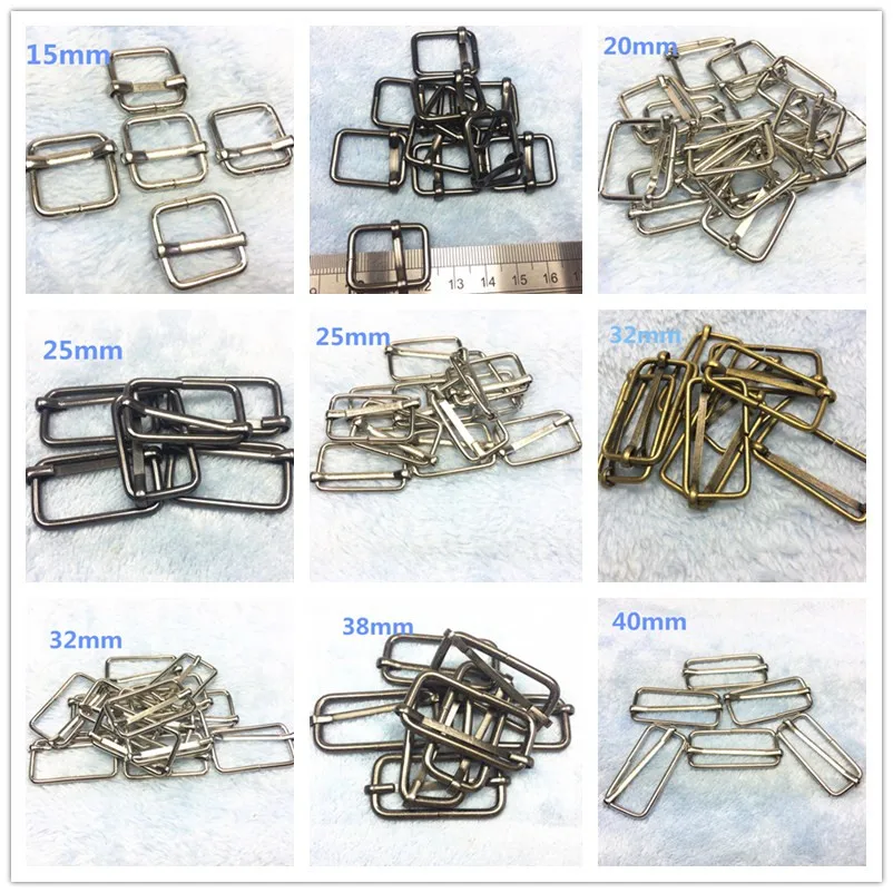 

20pcs 0.6"/0.8''/1"/1.25"/1.5"/1.6" inch Ribbon Slip Adjuster Metal Roller Pin Buckles Webbing Slider Tri Glide DIY Materials