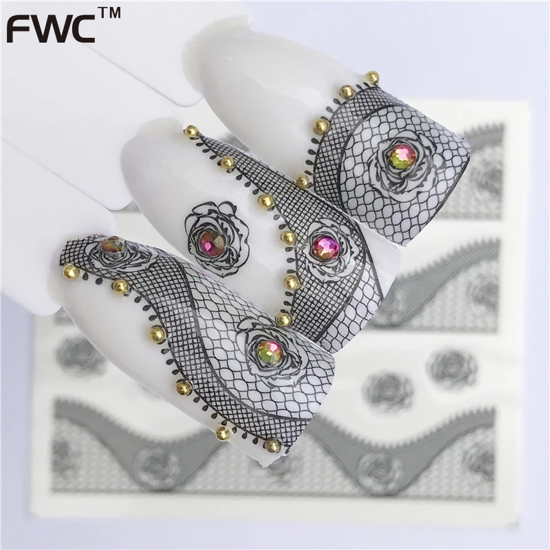 

ZKO 1 PC Black Lace Nail Art Flower Water Transfer Stickers Sexy Nail Tips Decals Beauty Manicure Decor Tools