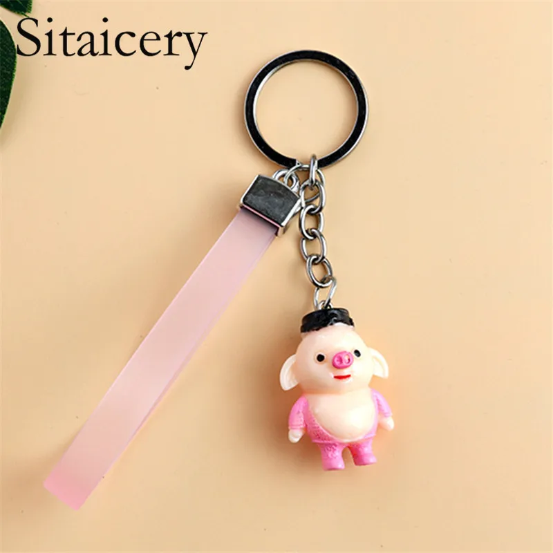 

Sitaicery 2PCS/Set Pig Keychain Pendant Bag Charm Colorful Key Chains For Girls Children Jewelry Female Bag Key Ring Xmas Gift