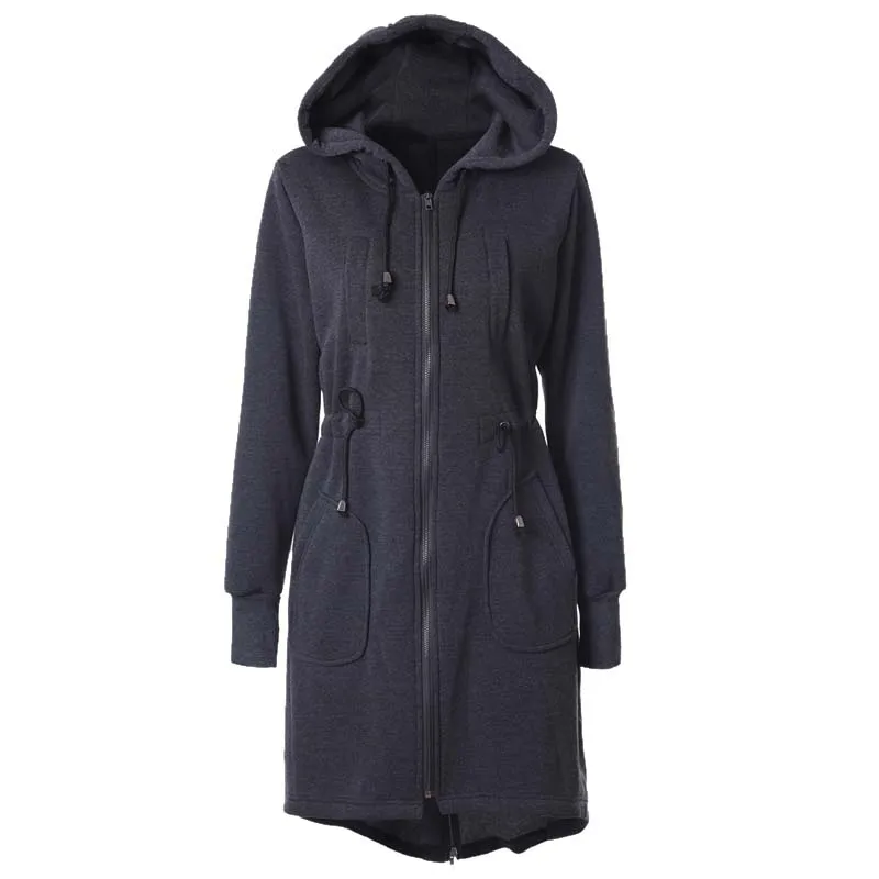 LASPERAL Long Hooded Sweatshirt Women Fashion Zipper Pockets Warm Sweatshirt Jackets Overcoats Female Sweatshirt Autumn Outwear LASPERAL Long Hooded Sweatshirt Women Fashion Zipper Pockets Warm Sweatshirt Jackets Overcoats Female Sweatshirt Autumn Outwear