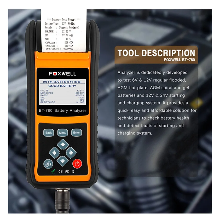 FOXWELL BT780 12V тестер батареи 0 1000A автомобиль AGM гель EBP анализатор Встроенный принтер