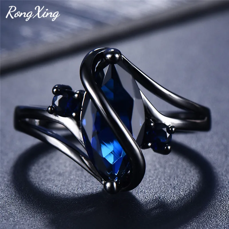 Женское кольцо с камнем RongXing разноцветное фианитом заполненное черным золотом