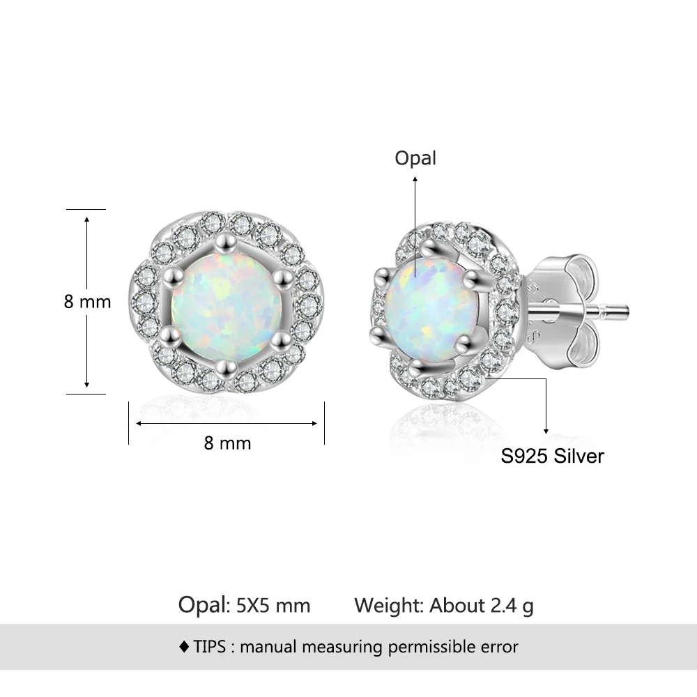 925 пробы, серебряные серьги с опалом, женские серьги-гвоздики с цветами, с кубическим цирконием, серебро 925, ювелирное изделие, подарок для девочек(Lam Hub Fong