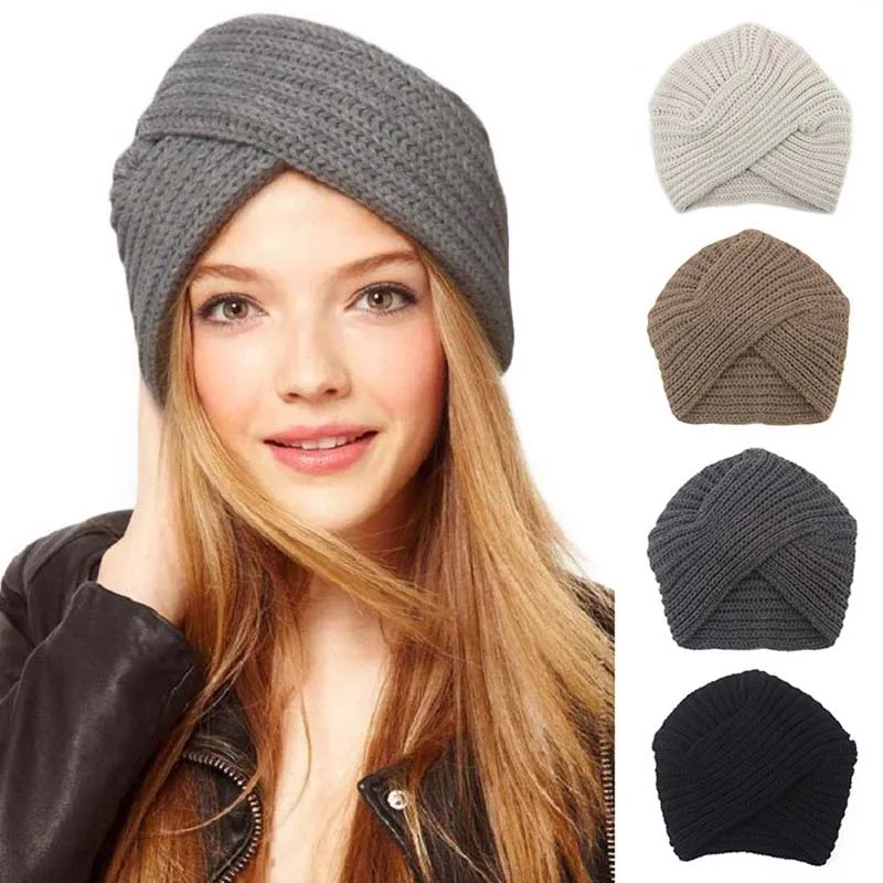 Knitted Winter Hat Women Felt Hat Ladies Turban Head Wrap Caps For