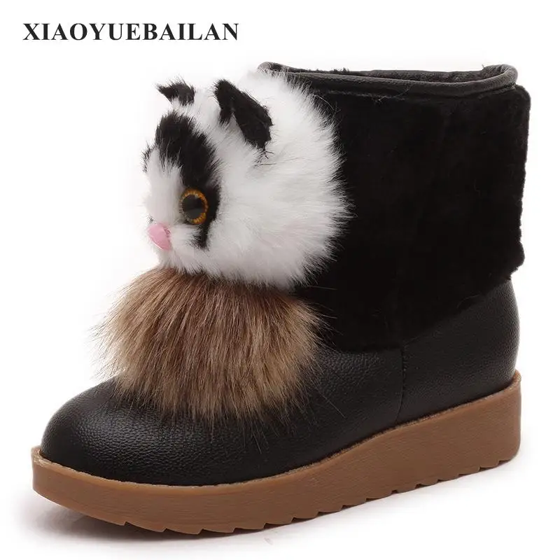 

2017 New Female Winter Boots Cute Cartoon Short Canister Boots Cathead Flat Thick Soled Shoes