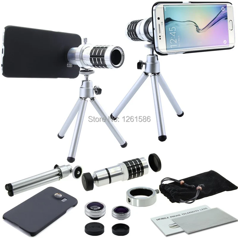 Samsung Galaxy S6 Edge 4 in 1 Camera Lens Kit includes 12x Black Telephoto Manual Focus Camera Lens with Tripod Lens