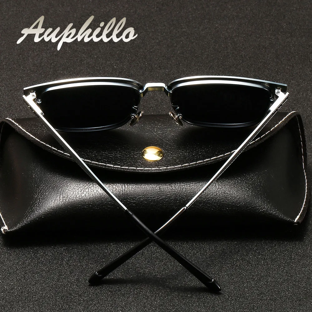 AUPHILLO Classic Man Sunglasses Brand 2019 Men Polarized Sunglasses Driver's Driving Glasses Square Semi-Riless Retro Sunglasses