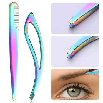

1 Pc Chameleon Rainbow Stainless Steel Eyebrow Tweezer Flat Tip Eyelash Trimmer Clip Face Hair Remover Beauty Makeup Tools