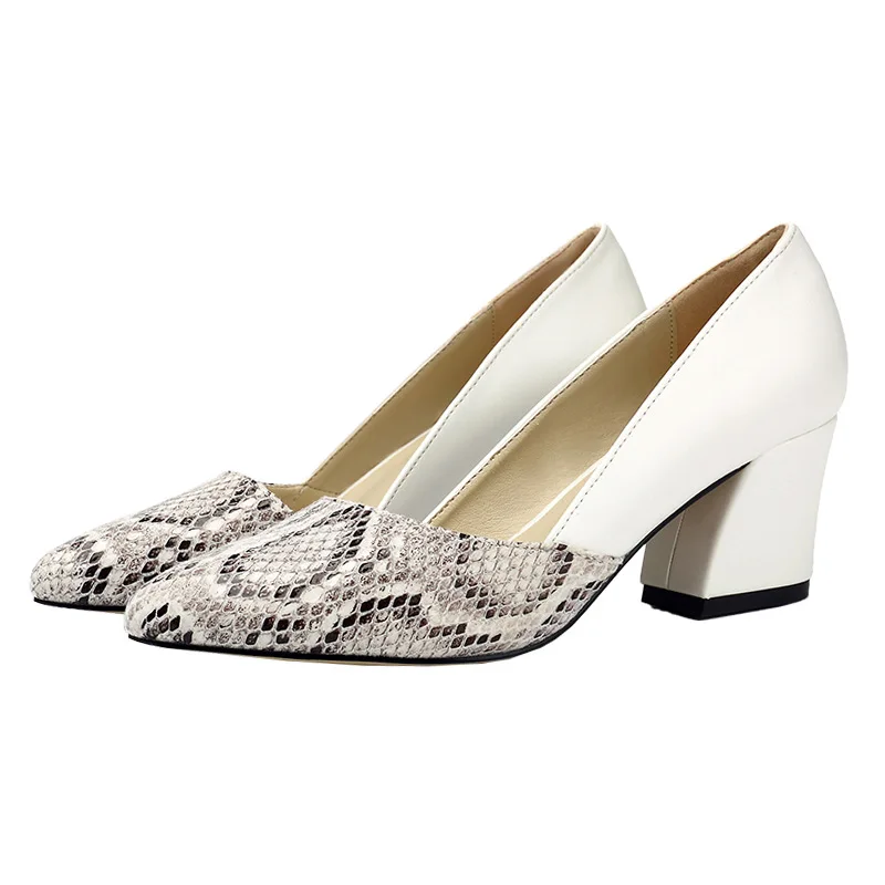 

New Fashionable High-end Women's high-heeled shoes In 2019 With Thick Heels And High Anti-skid Pu Spring Autumn Snake-print