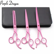 Z3102 U3Pcs Suit 7INCH Purple Dragon Animal Shears Grooming-for-dog Cutting+Thinning+UP Curved Shears Professional Pets Scissors 6 5 inch purple dragon dog grooming cutting curved thinning scissors case safety rounded serrated tip pets shears set