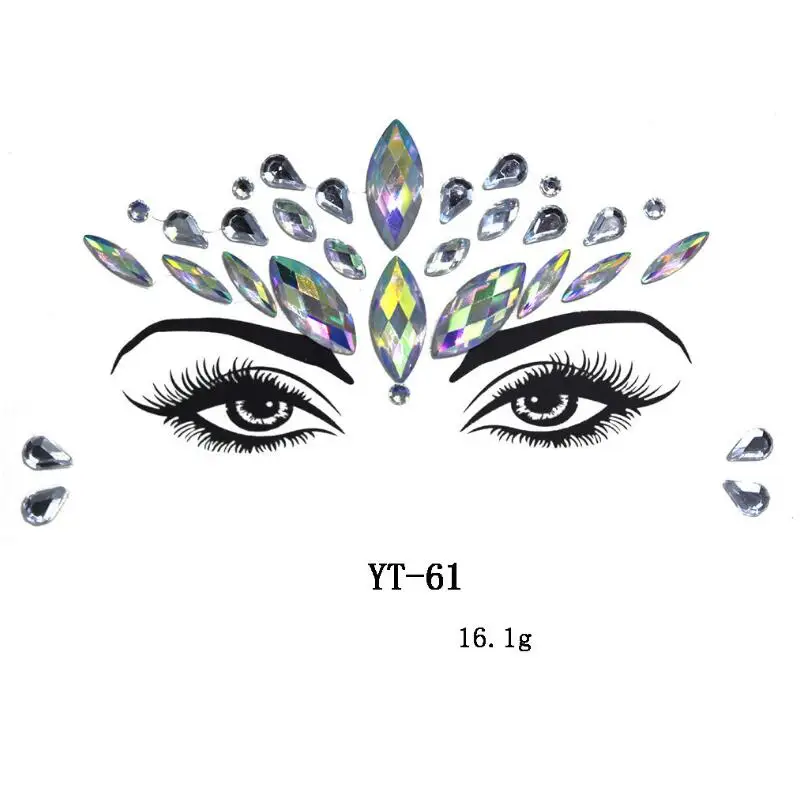 Фестиваль Карнавал для женщин макияж бровей Лицо ювелирные изделия самоклеящиеся стразы лицо драгоценности кристалл лицо драгоценные камни блестки для боди-арта татуировки - Цвет: 1pc YT-61