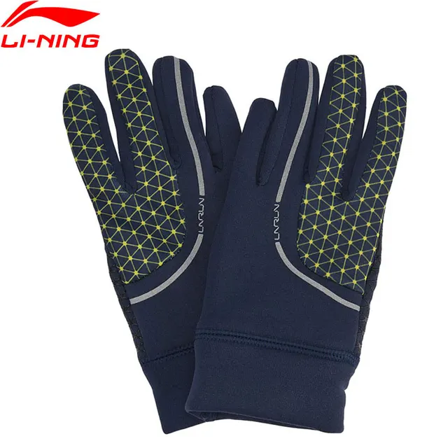 Li-Ning мужские перчатки для бега сенсорный экран 95% полиэстер 5% спандекс Светоотражающая подкладка зимние теплые спортивные перчатки ASGN007 PSB054