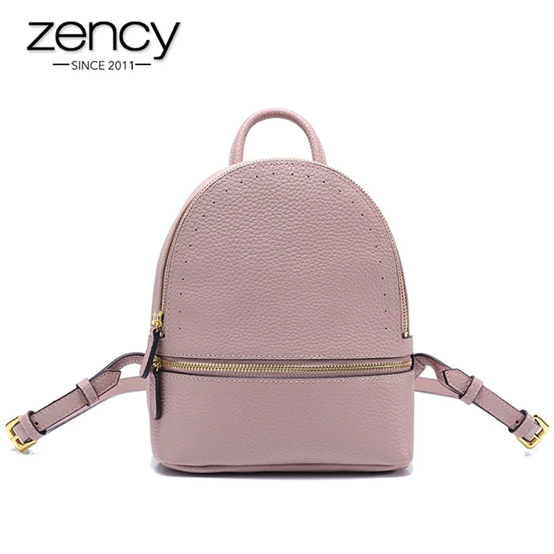 Zency صغيرة النساء على ظهره 100% جلد طبيعي أزياء لطيف حقائب السفر عالية الجودة الفتاة المدرسية أسود اليومية الحقيبة