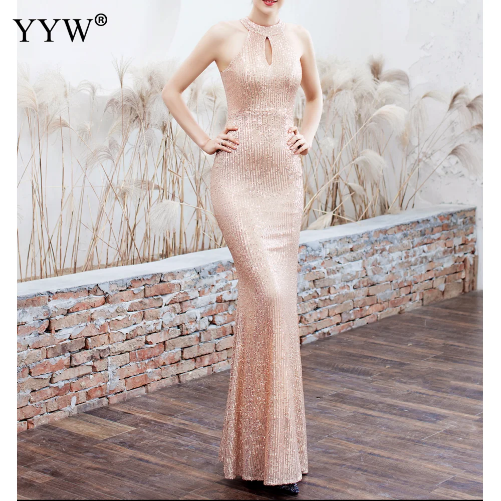 Elegant Sequined Halter Sleeveless Mermaid Long Evening Dress Elegant Sequined Halter Sleeveless Mermaid Long Evening Dress 5