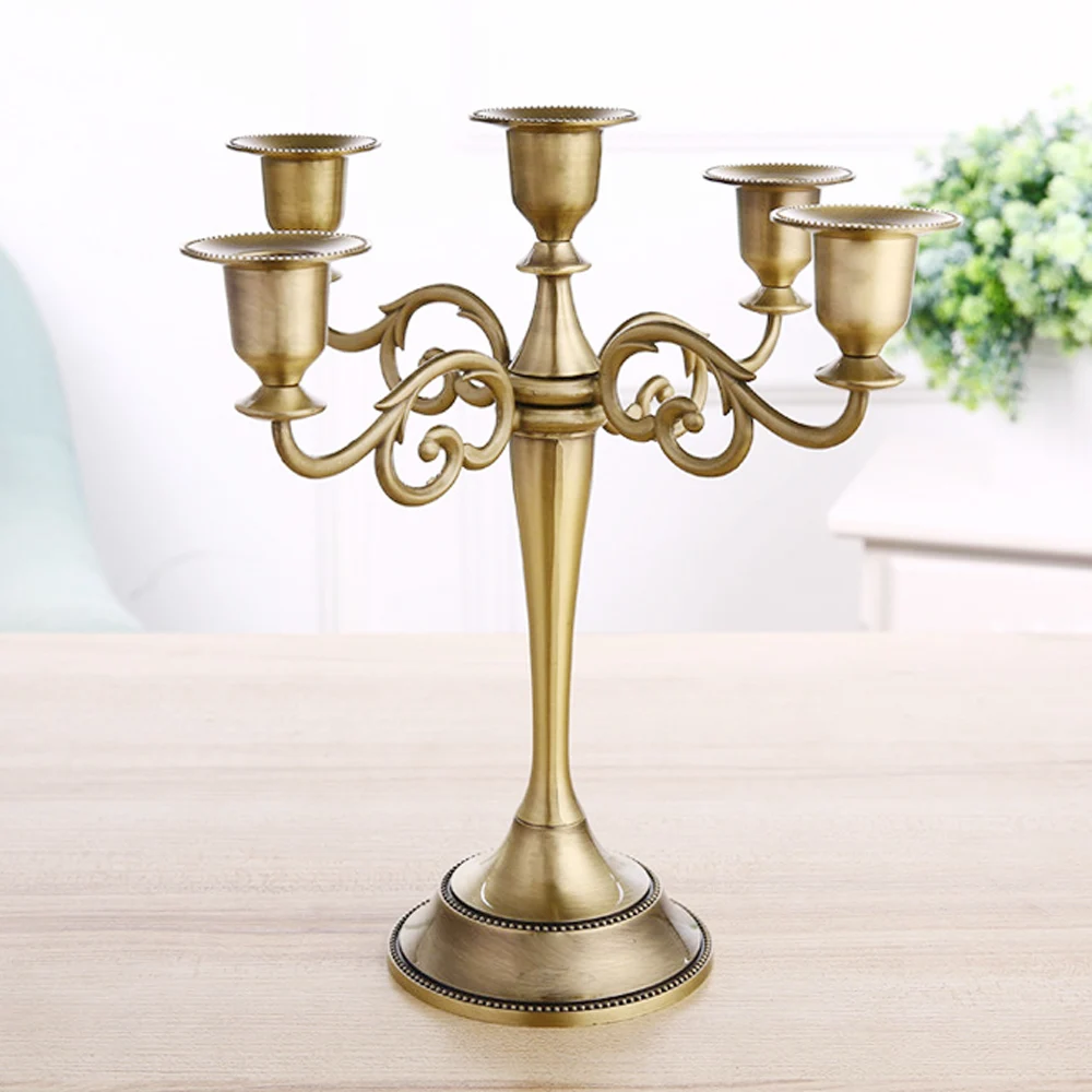 Behokic Gold/Silver/Bronze Metal Antique 5 Arms Candle Holder Stand
