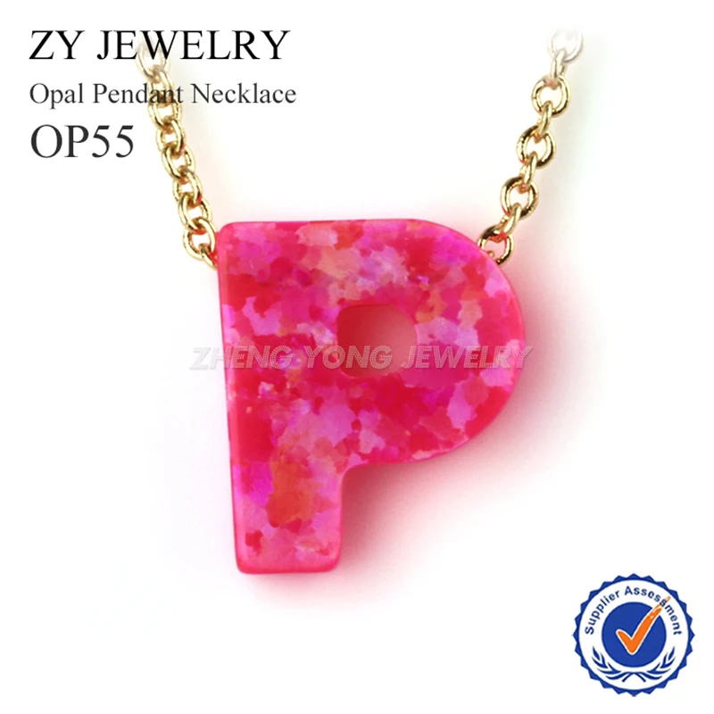 Harga Hot Sale OP55 Pink Opal Surat P Pendant Kalung Emas Warna Rantai Kalung Untuk Wanita Online Hot Sale OP55 Pink Opal Surat P Pendant Kalung Emas Warna Rantai Kalung Untuk Wanita