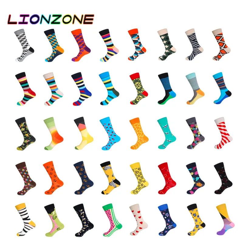 LIONZONE фирменные качественные мужские и женские Носки Happy цветные хлопковые носки