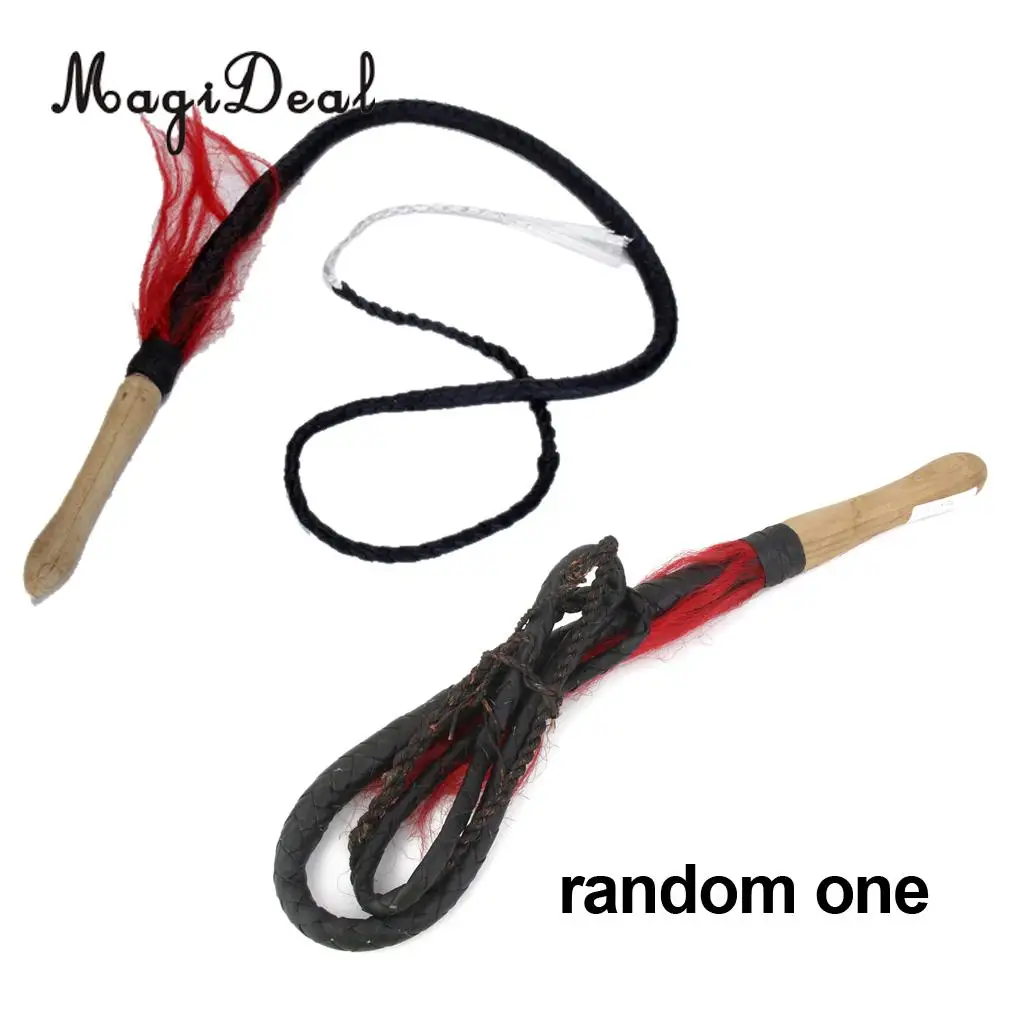 MagiDeal 6ft Outdoor Black Braided Leather Whip Bullwhip w/ Wooden Handle for Camping Hiking Equipment Accessories Black
