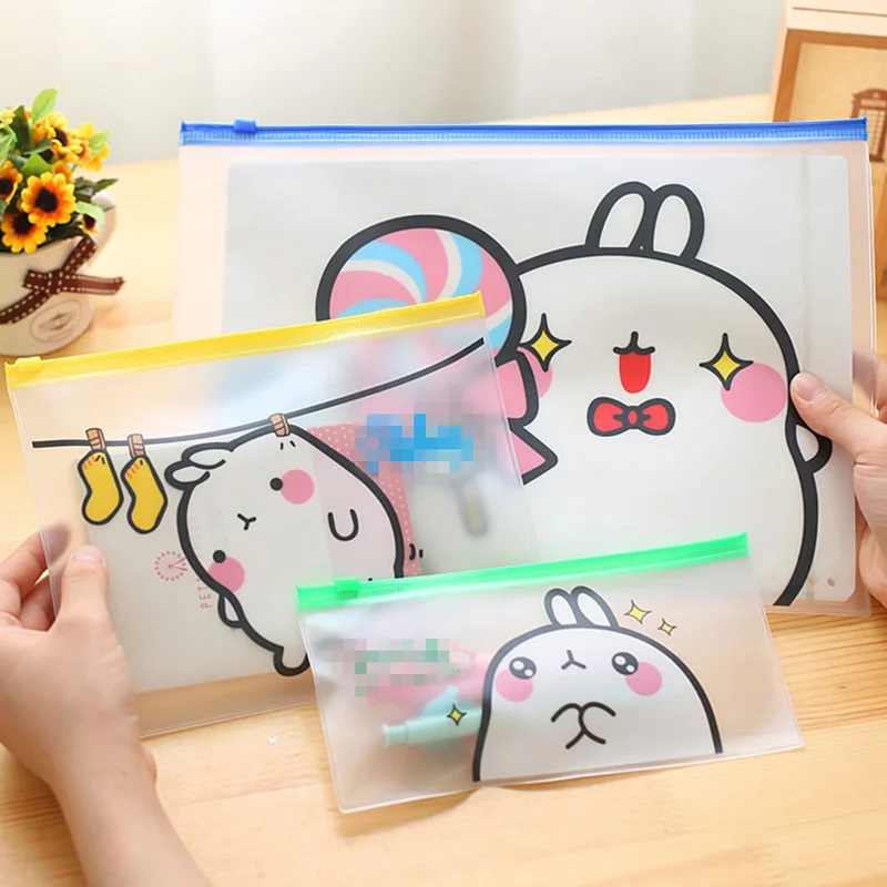 

3pcs SML PVC Waterproof Plastic Zipper Paper Potato Rabbit File Folder Book Pencil Pen Case Bag File Document Bag For Office