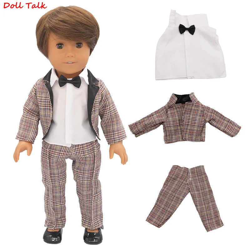 3pcs/set Suit Doll Outfit For 43cm Baby Tuxedo Coat+T-shirt+Trousers Set For 18Inch Amerian Zapf Doll Clothes Child's Gift Shoes