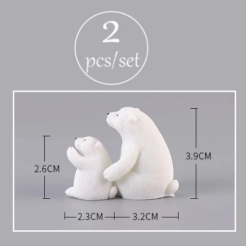 BAIUFOR Animal Miniatures Polar Bear White Lovely Mother Bear Keychain Material Terrarium Figurines DIY Fairy Garden Decor - Color: bear 2 pcs