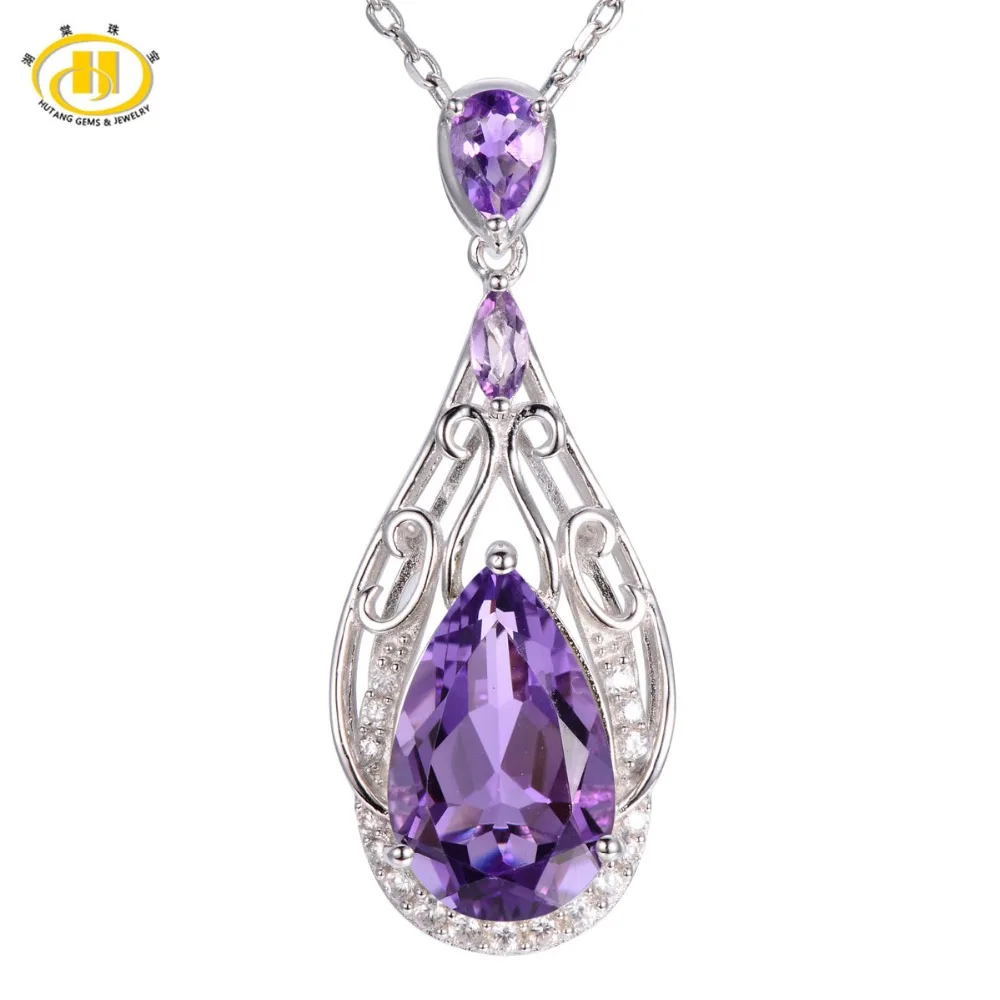 

Hutang 6.66ct Natural Purple Amethyst Solid 925 Sterling Silver Filigree Pendant Necklace Gemstone Fine Jewelry Women's Gift