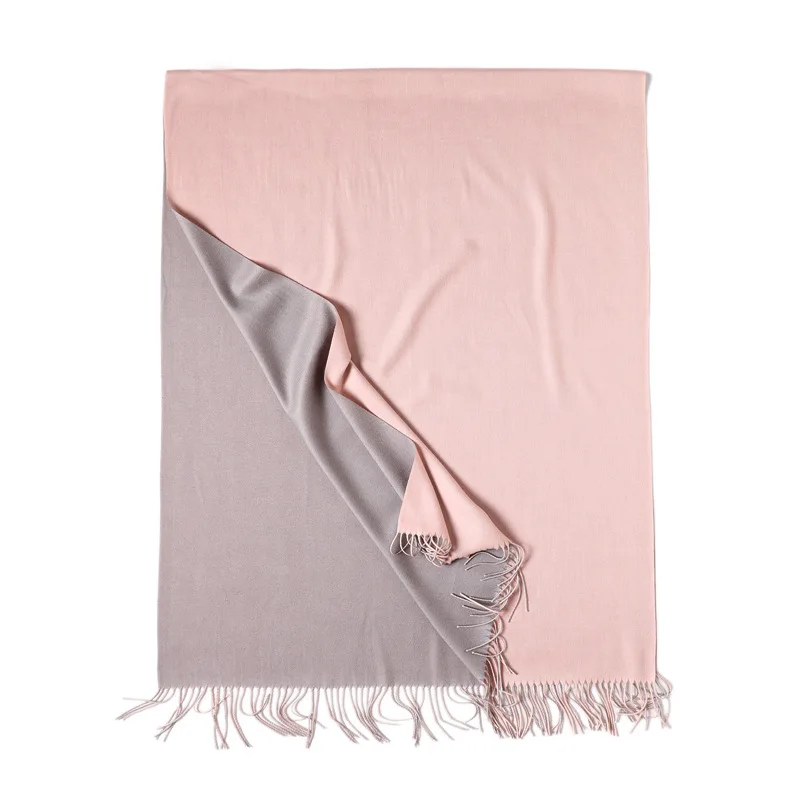 Шарф в двух цветах, зимний шарф для женщин, толстые теплые шали и палантины, однотонные кашемировые шарфы, двухсторонние удобные кисточки из пашмины