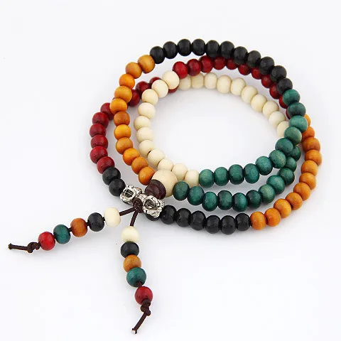 Fashion Vintage Tibet Ethnic Handmade Colorful Dia 6mm Wooden Beads Rosary Four Multilayer font b Bracelet