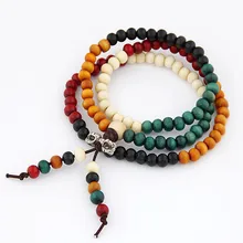 Fashion Vintage Tibet Ethnic Handmade Colorful Dia 6mm Wooden Beads Rosary Four Multilayer Bracelet for Women Men Jewelry