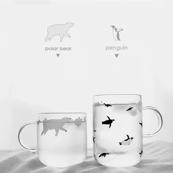

Creative glass polar bear Antarctic penguin pattern high boron glass high temperature with handle water cup coffee cup milk cup