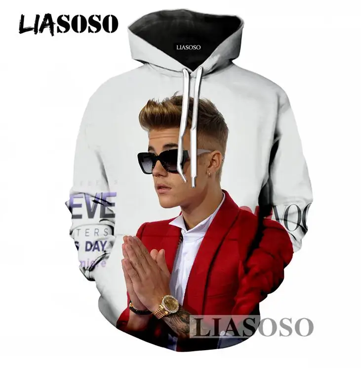 LIASOSO Spring Autumn Men/Women Pullover Hoodies Casual Long Sleeve Sweatshirt 3D Print Justin Bieber Hoodies Loose Hooded T695
