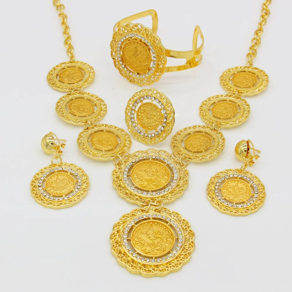 Adixyn Gold Color Turkey Coins Necklace Earring Ring Bangle Adixyn Gold Color Turkey Coins Necklace Earring Ring Bangle