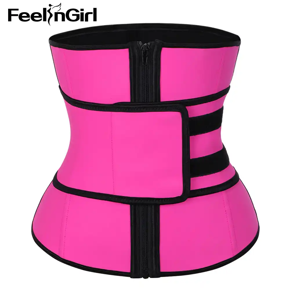 FeelinGirl High Compression Zipper Latex Waist Trainer Belt Plus Size