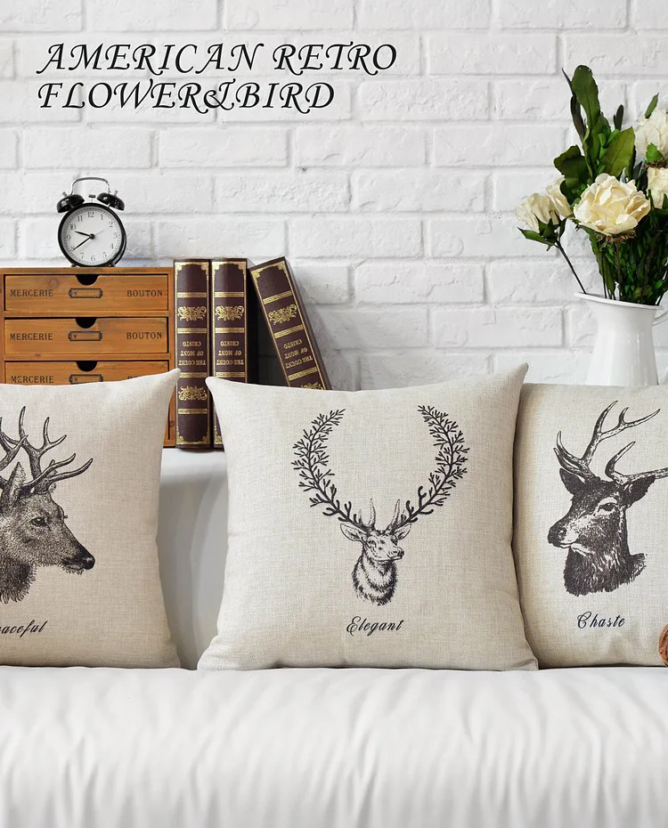 

Nordic Stag Deer Elk Head Cushion Cover Linen Scandinavian Throw Pillow Case Animal Home Sofa Decor Car Seat Cushions Covers 18"