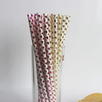 

25pcs/lot Foil Heart Paper Straws Gold Red Creative Straws Kids Birthday Wedding Party Decoration Bridal Shower Drinking Straws