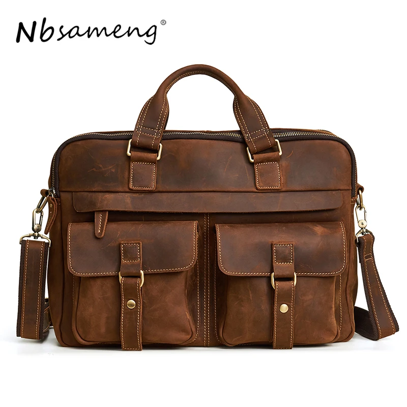 NBSAMENG Genuine Leather Men Messenger Bag Crossbody Bags Casual Totes